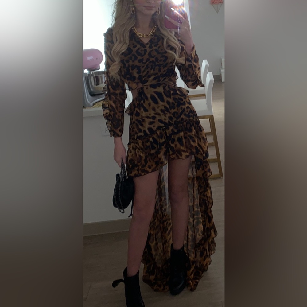 Leopard backless high low dress size small